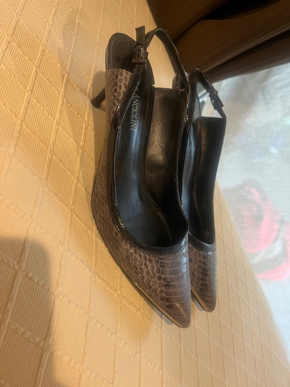 Enzo Angiolini Brown Snakeskin Slingback Pointed Pumps
